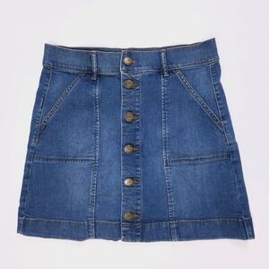 Loft Button Down Blue Denim Retro Stretch Mini Skirt Women's Size 4